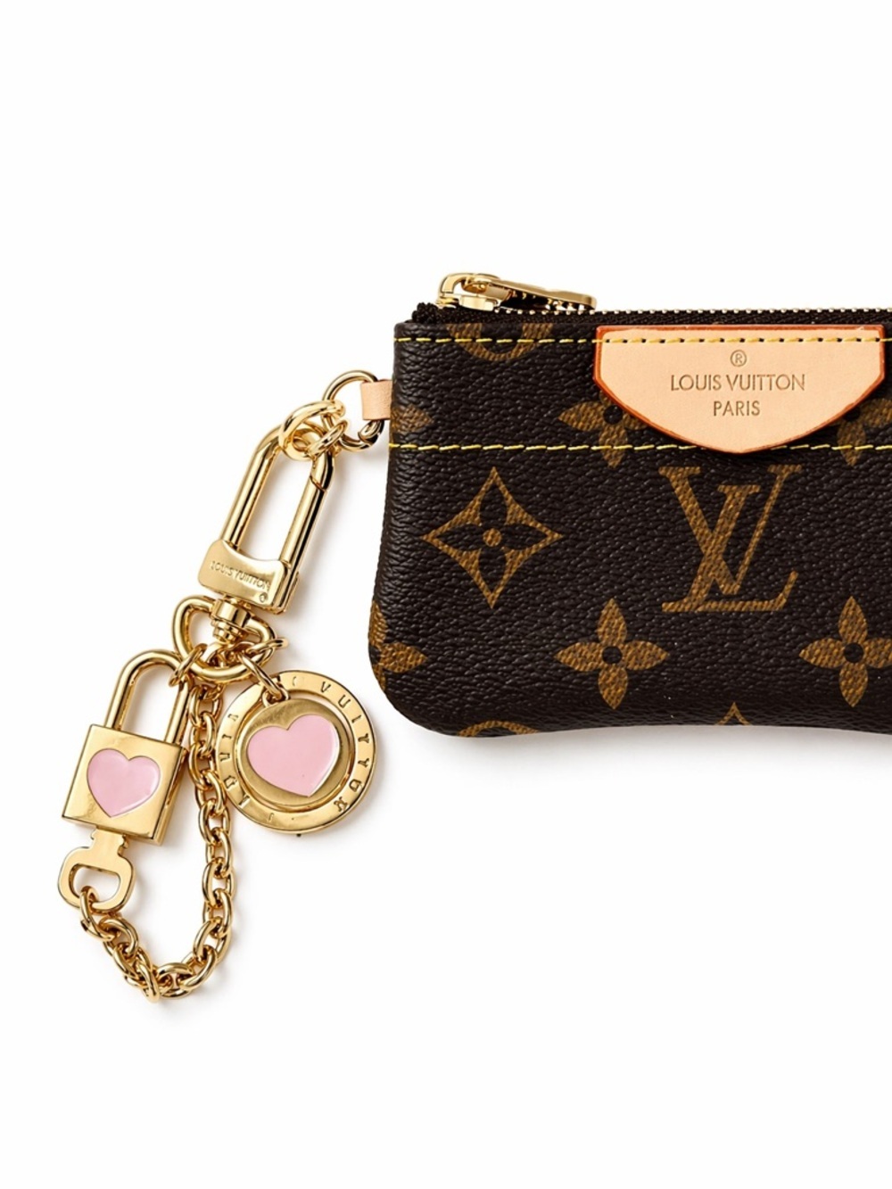 LOUIS VUITTON Heart Bag Charm Keyring Gold Light Pink - Picture 6 of 8